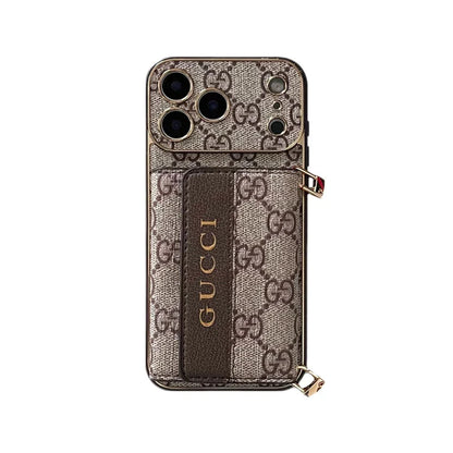 GG Refined Leather Wallet Case with Crossbody Strap for iPhone 12-18 Pro & Pro Max