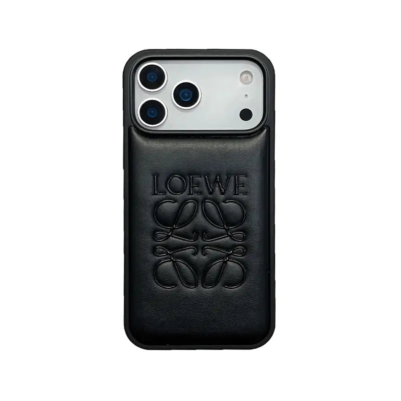 Luxury Loewe-Inspired Leather iPhone Case with Embossed Anagram Logo