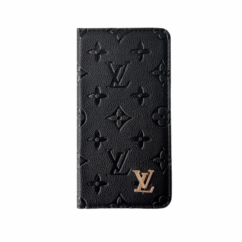 Premium Leather Folio Monogram iPhone Case With Card Holder