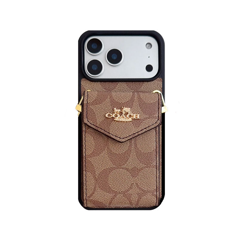 Leather Coach iPhone Case With Card Holder And Strap