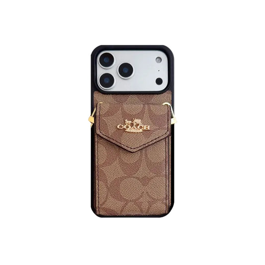 Coach Luxury Logo Accordion Card Holder Leather Crossbody Apple iPhone Case