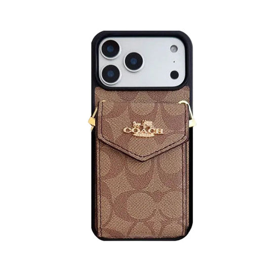 Leather Coach iPhone Case With Card Holder And Strap