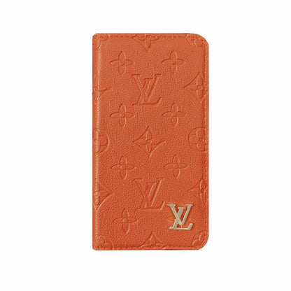Premium Leather Folio Monogram iPhone Case With Card Holder