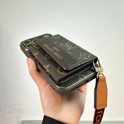 Luxury Lv Leather Phone Case with Wallet for iPhone 13-18 Pro & Pro Max