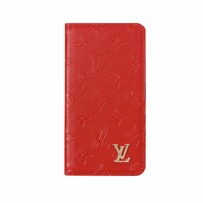 Premium Leather Folio Monogram iPhone Case With Card Holder