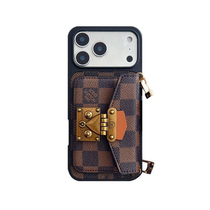 Luxury Leather Monogram iPhone Case With Card Holder And Strap