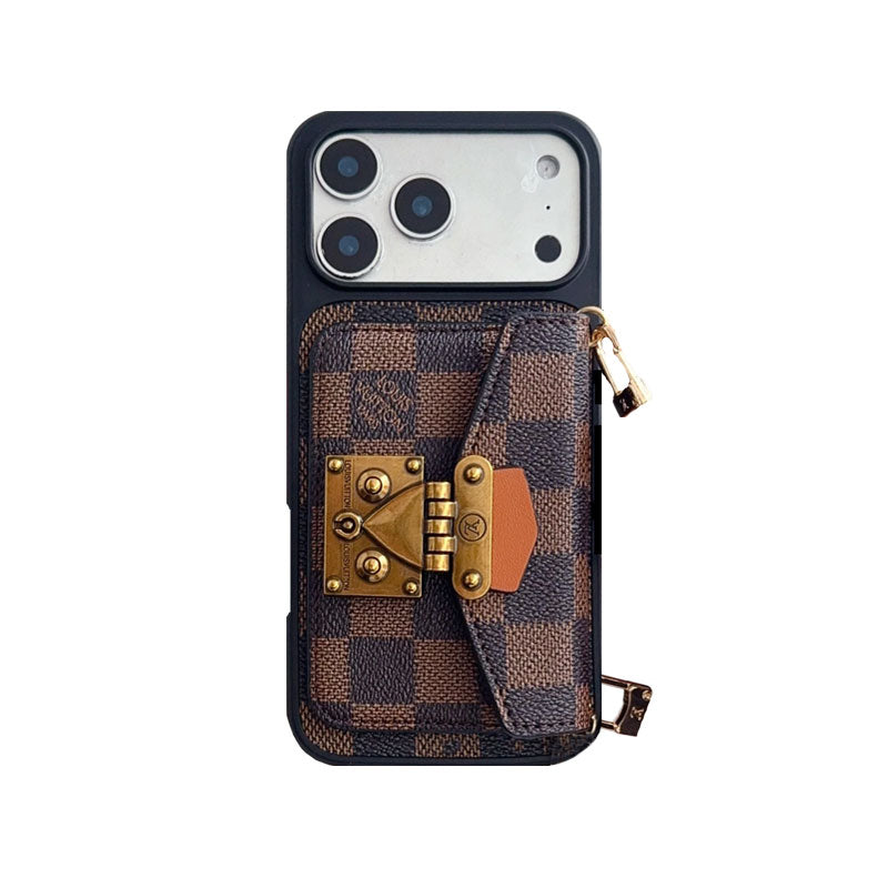 Luxury Louis Vuitton Phone Case with Card Holder and Strap 13-18 Pro & Pro Max