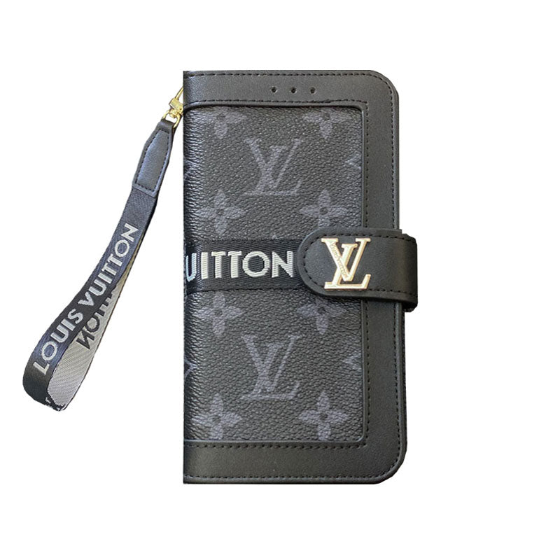 Leather Flip Monogram iPhone Case With Card Holder And Strap