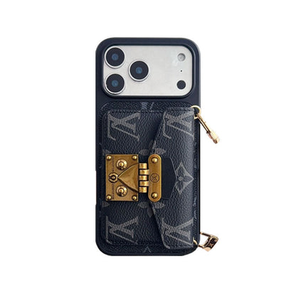 Luxury Leather Monogram iPhone Case With Card Holder And Strap