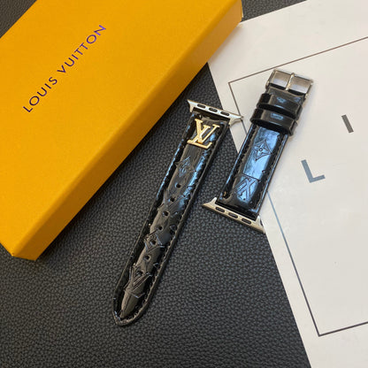 GLOSSY LEATHER APPLE WATCH STRAP LUXURY METAL LOGO Roxy New 2