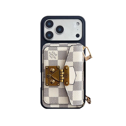 Luxury Leather Monogram iPhone Case With Card Holder And Strap