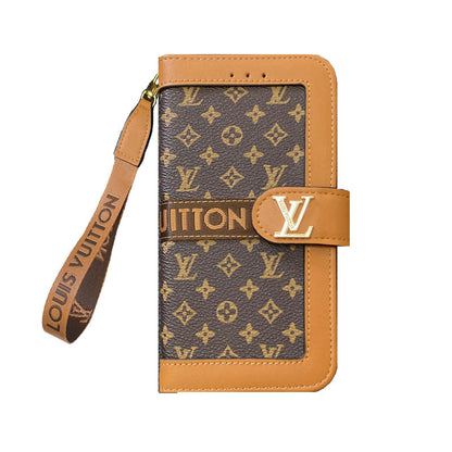Leather Flip Monogram iPhone Case With Card Holder And Strap
