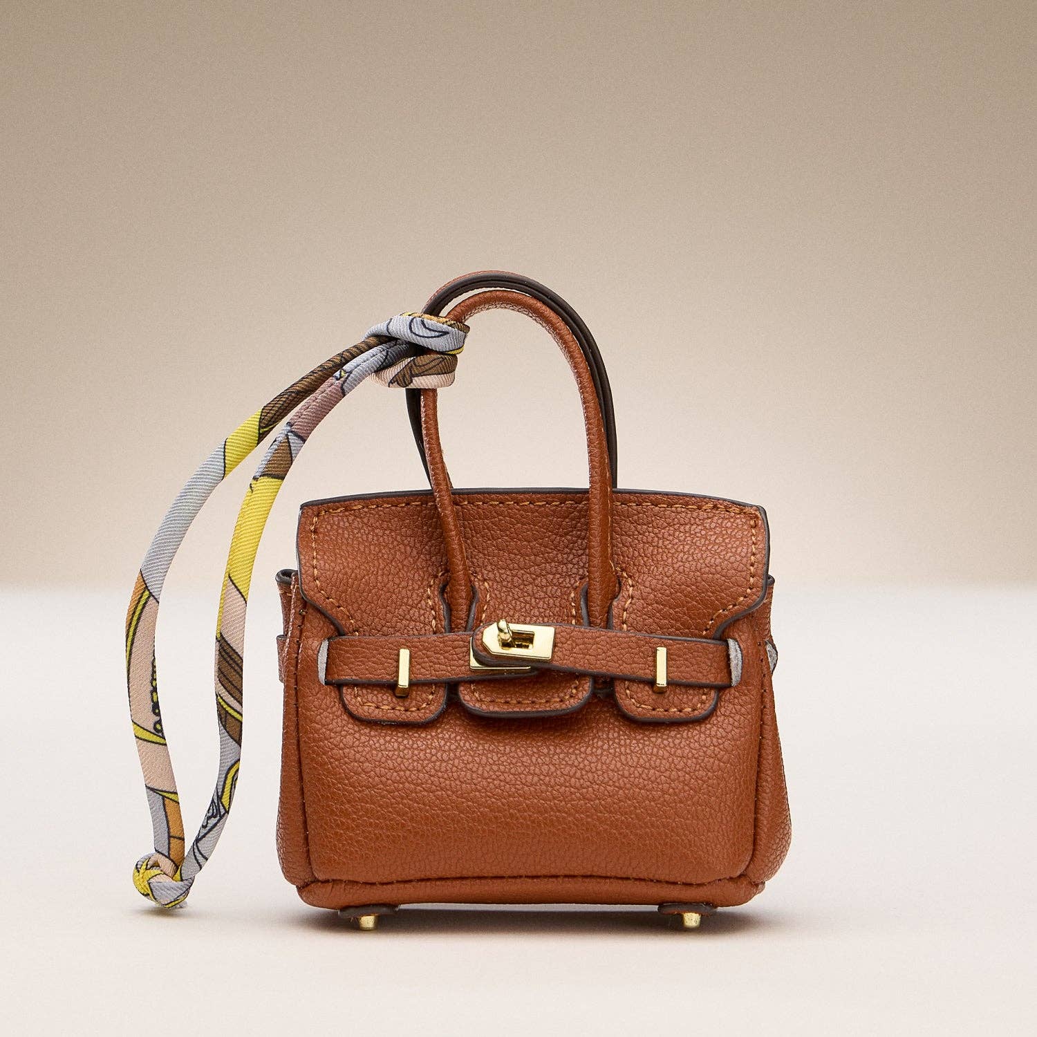 Mini Birkin Faux Leather Bag For Airpods Charm with Scarf Detail Roxy New