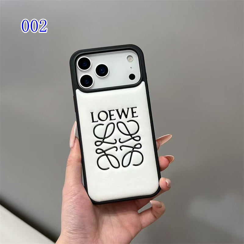 Luxury Loewe-Inspired Leather iPhone Case with Embossed Anagram Logo