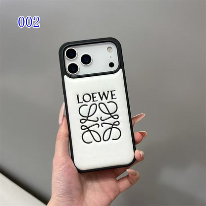 Luxury Loewe-Inspired Leather iPhone Case with Embossed Anagram Logo