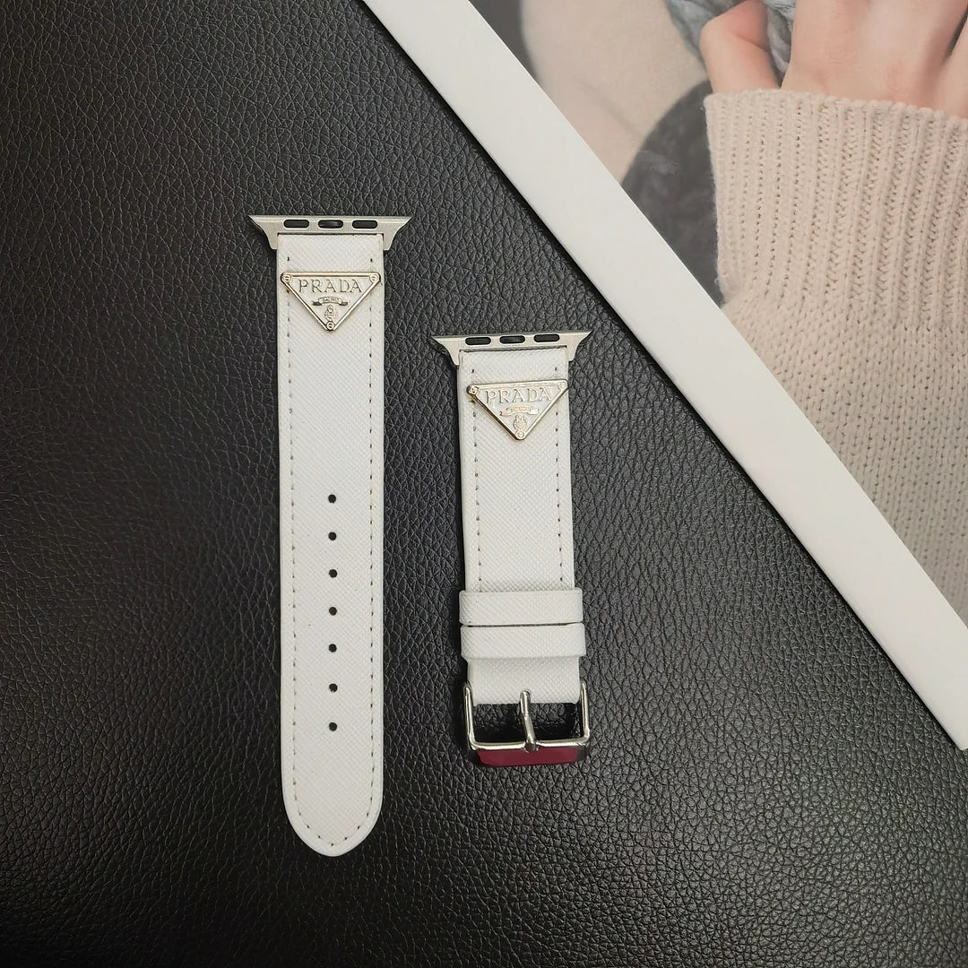 Classic Double Triangle Monogram Label Leather Apple Watch Band