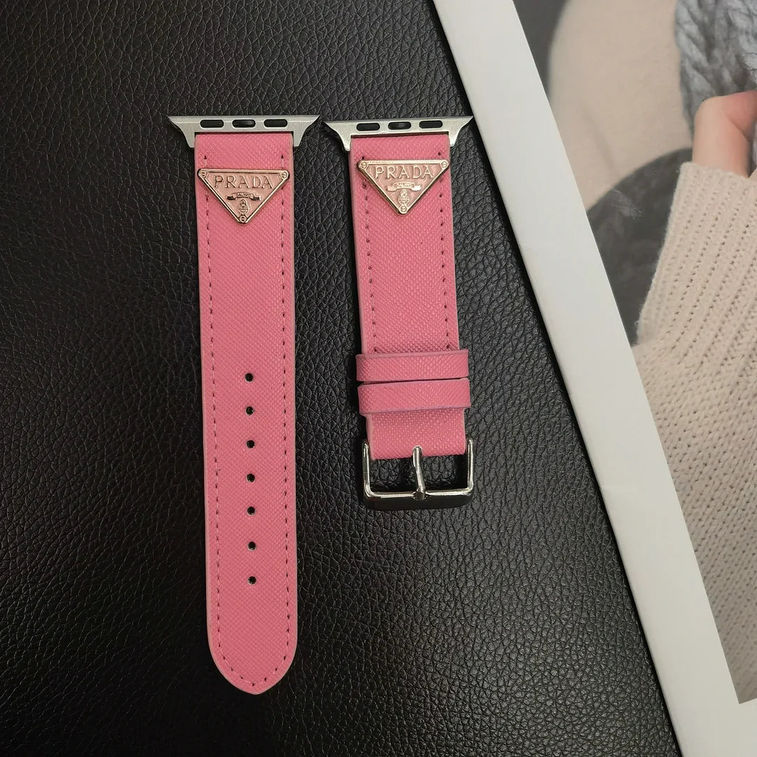 Classic Double Triangle Monogram Label Leather Apple Watch Band
