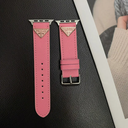 Classic Double Triangle Monogram Label Leather Apple Watch Band