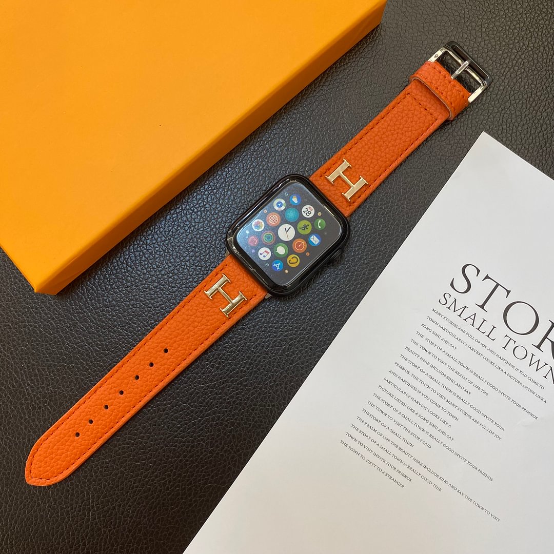 Genuine Lychee Pattern Leather Apple Watch Strap