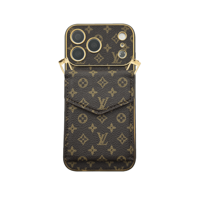 Premium Leather Monogram iPhone Case With Wallet And Crossbody Strap