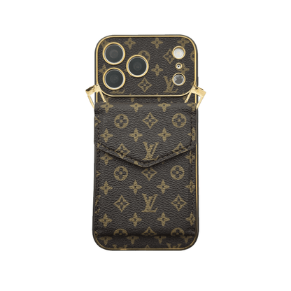 Premium Leather Monogram iPhone Case With Wallet And Crossbody Strap