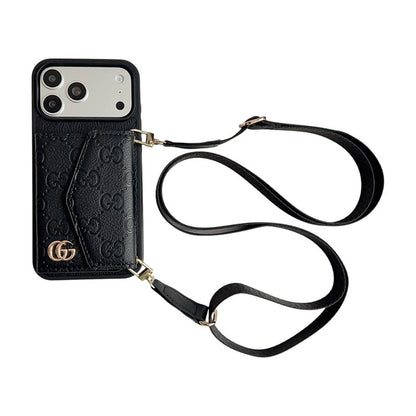Luxury Plain Leather Crossbody Wallet Case For iPhone 12-17