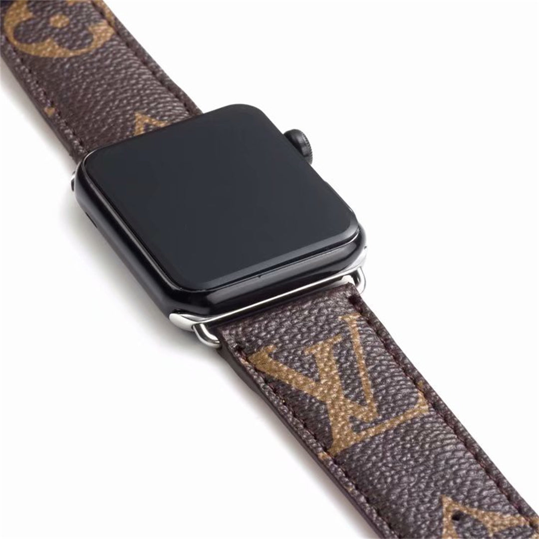 Bracelet de montre Apple Watch classique en cuir et toile à damier avec monogramme