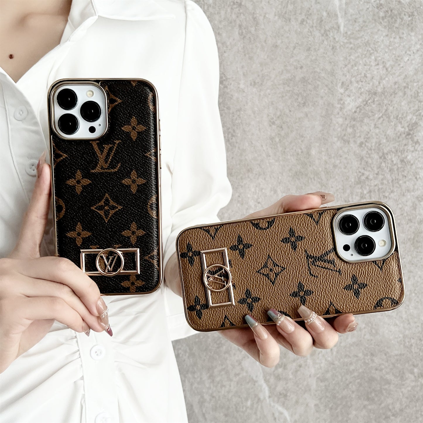 Circle Canvas Leather Premium Electroplating Apple iPhone Case