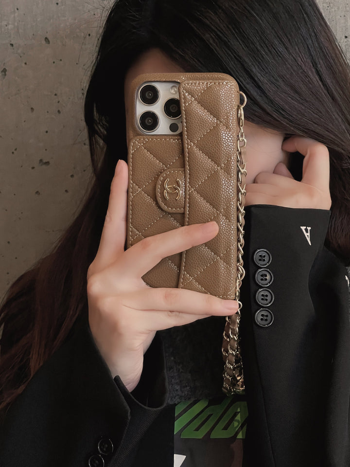 Card Bag Leather Case with Chain For iPhone 16 / 15 / 14