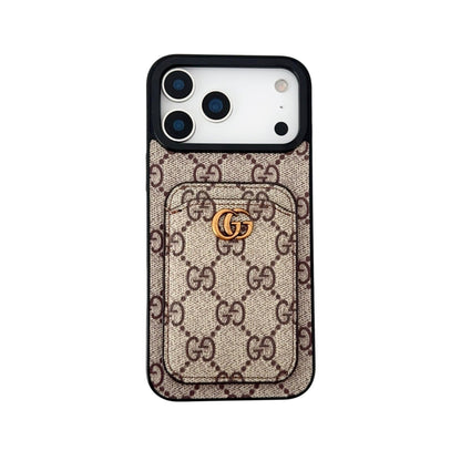 GG Supreme Canvas Card Holder Leather Case for iPhone 12-18 Pro & Pro Max