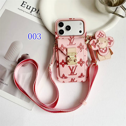 Luxury Monogram Crossbody iPhone Case with Detachable Wallet 13-18 Pro & Pro Max
