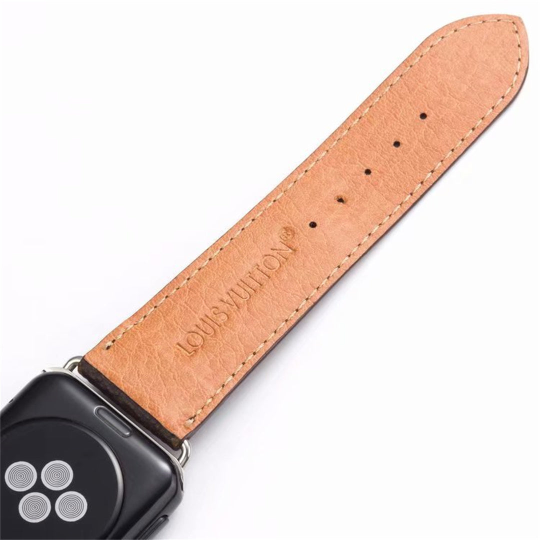 Bracelet de montre Apple Watch classique en cuir et toile à damier avec monogramme