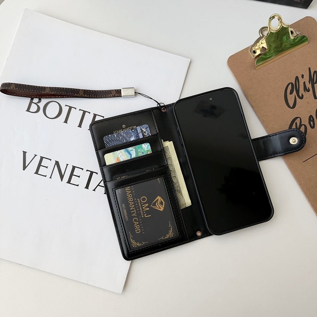 Premium Genuine Leather Canvas Wallet Card Holder iPhone 16 / 15 / 14 Case