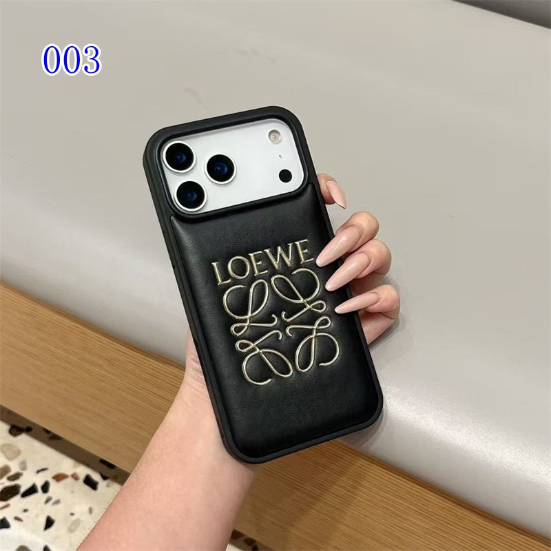 Luxury Loewe-Inspired Leather iPhone Case with Embossed Anagram Logo