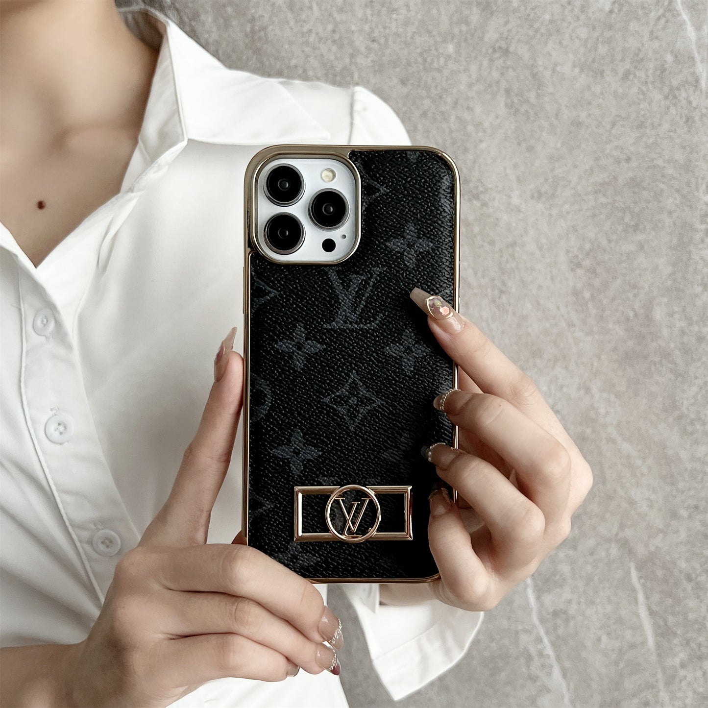 Circle Canvas Leather Premium Electroplating Apple iPhone Case