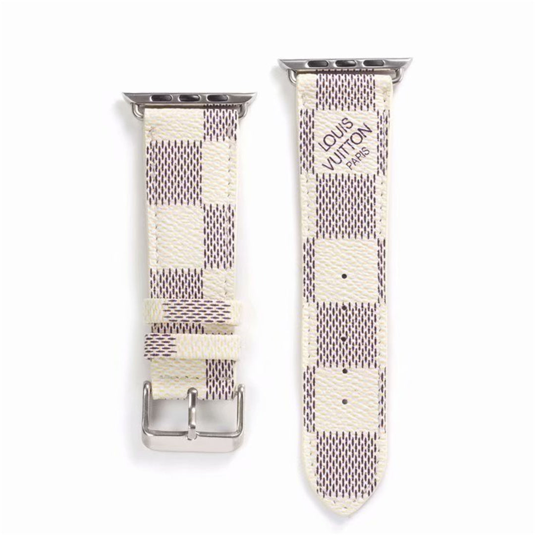 Bracelet de montre Apple Watch classique en cuir et toile à damier avec monogramme