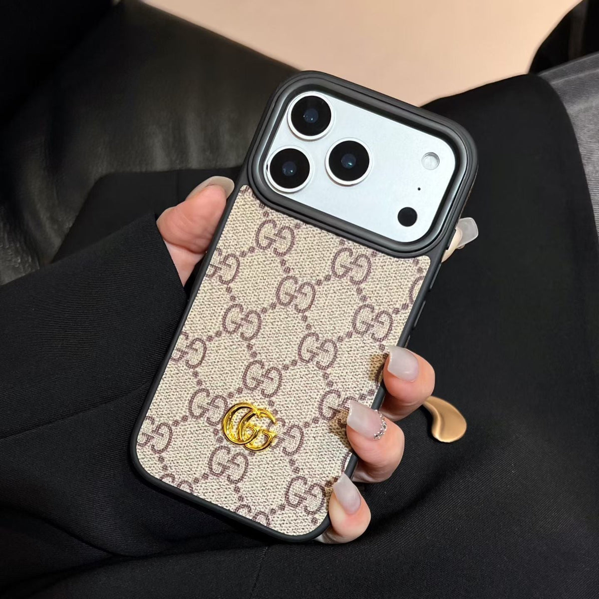 Monogram GG Leather Case with Interchangeable Lens Frame for iPhone 12-18