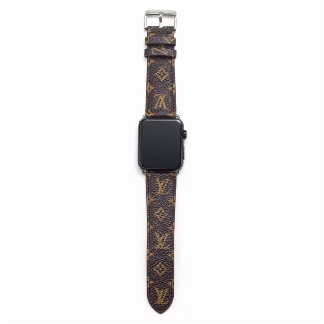 Bracelet de montre Apple Watch classique en cuir et toile à damier avec monogramme