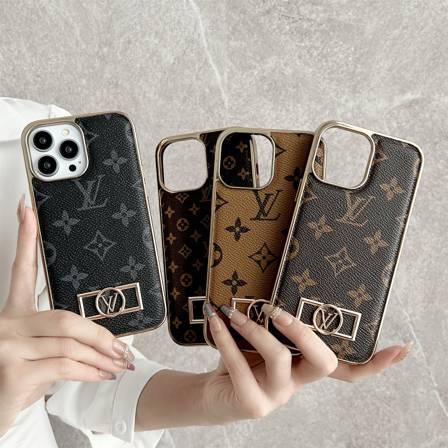 Circle Canvas Leather Premium Electroplating Apple iPhone Case