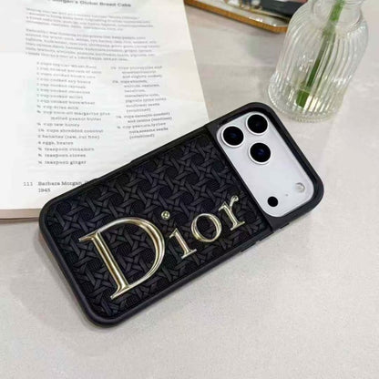 Luxury Cannage Weave iPhone Case with Gold Dior Emblem