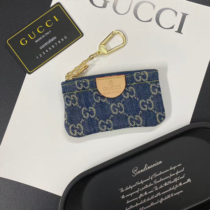 Denim Monogram Keychain Pouch Collection with Gold Clasps