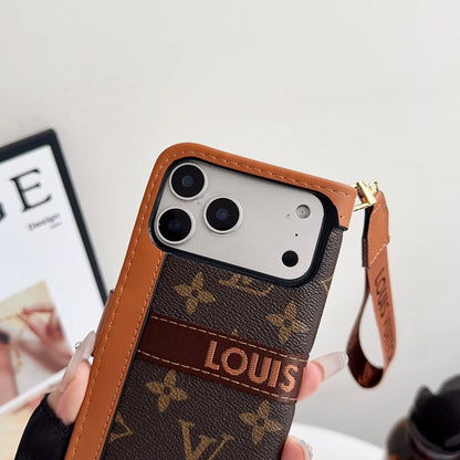 Leather Flip Monogram iPhone Case With Card Holder And Strap
