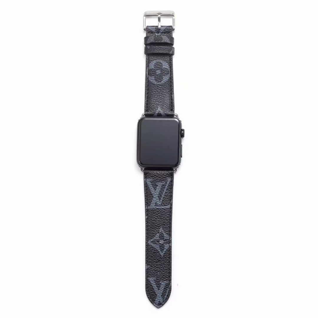 Bracelet de montre Apple Watch classique en cuir et toile à damier avec monogramme