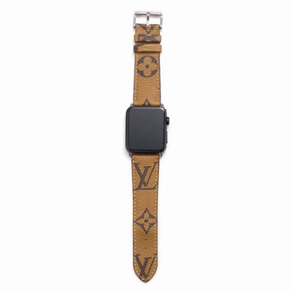 Bracelet de montre Apple Watch classique en cuir et toile à damier avec monogramme