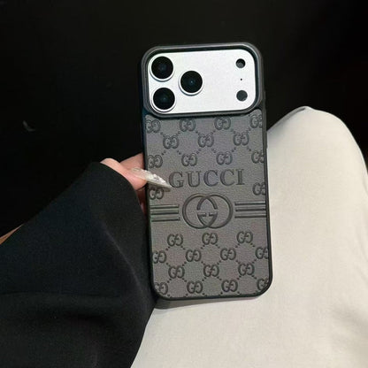 Gucci-Inspired GG Monogram Phone Case – Premium Leather Texture Slim Fit Bumper Case