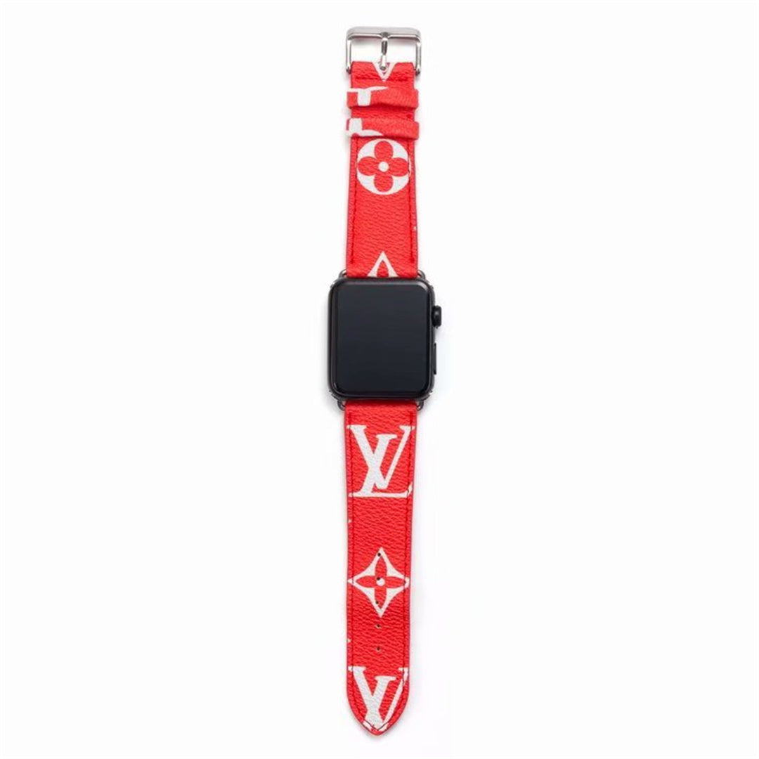 Bracelet de montre Apple Watch classique en cuir et toile à damier avec monogramme