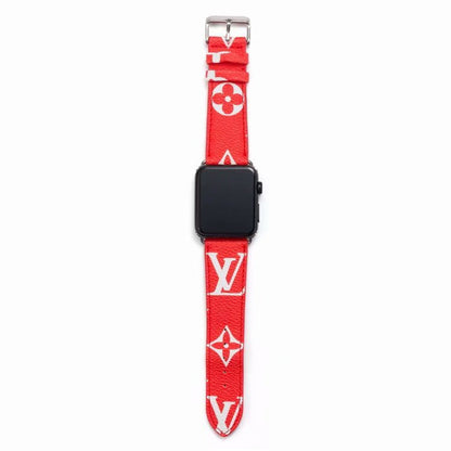 Bracelet de montre Apple Watch classique en cuir et toile à damier avec monogramme