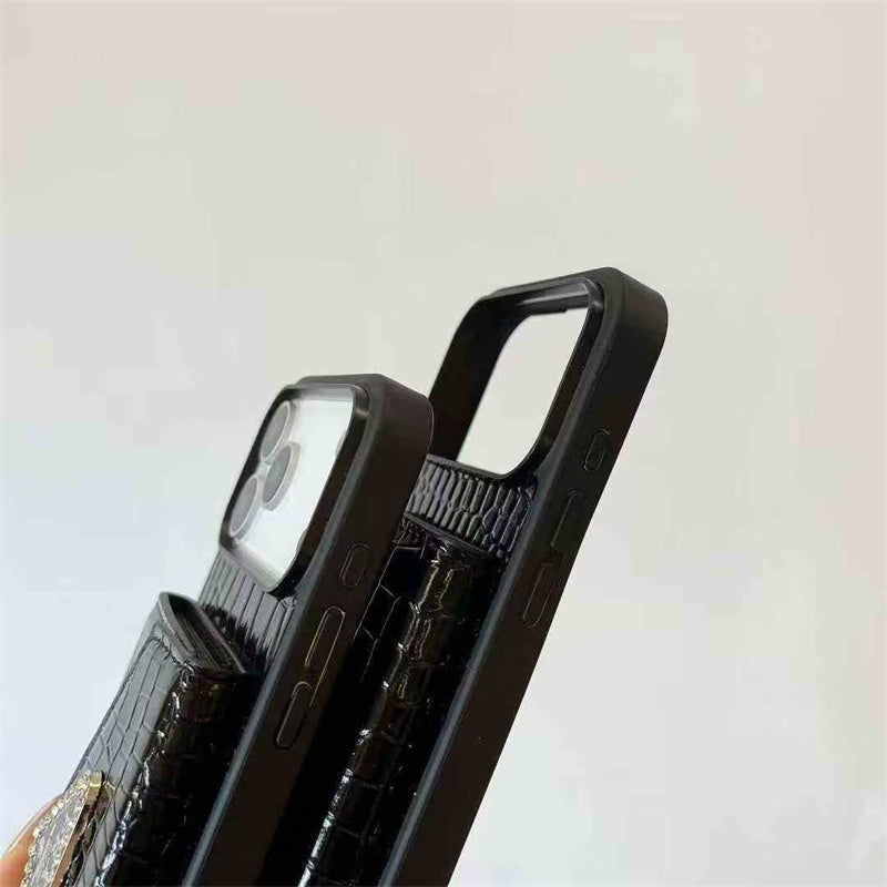 Elegant Prada Apple Phone Case with Card Holder For iPhone 12-18 Pro & Pro Max