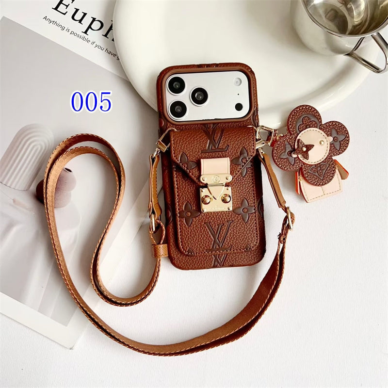 Luxury Monogram Crossbody iPhone Case with Detachable Wallet 13-18 Pro & Pro Max
