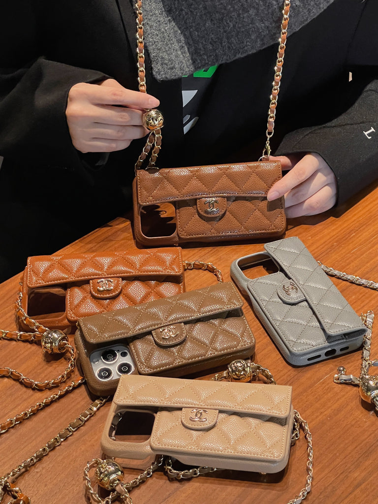 Card Bag Leather Case with Chain For iPhone 16 / 15 / 14